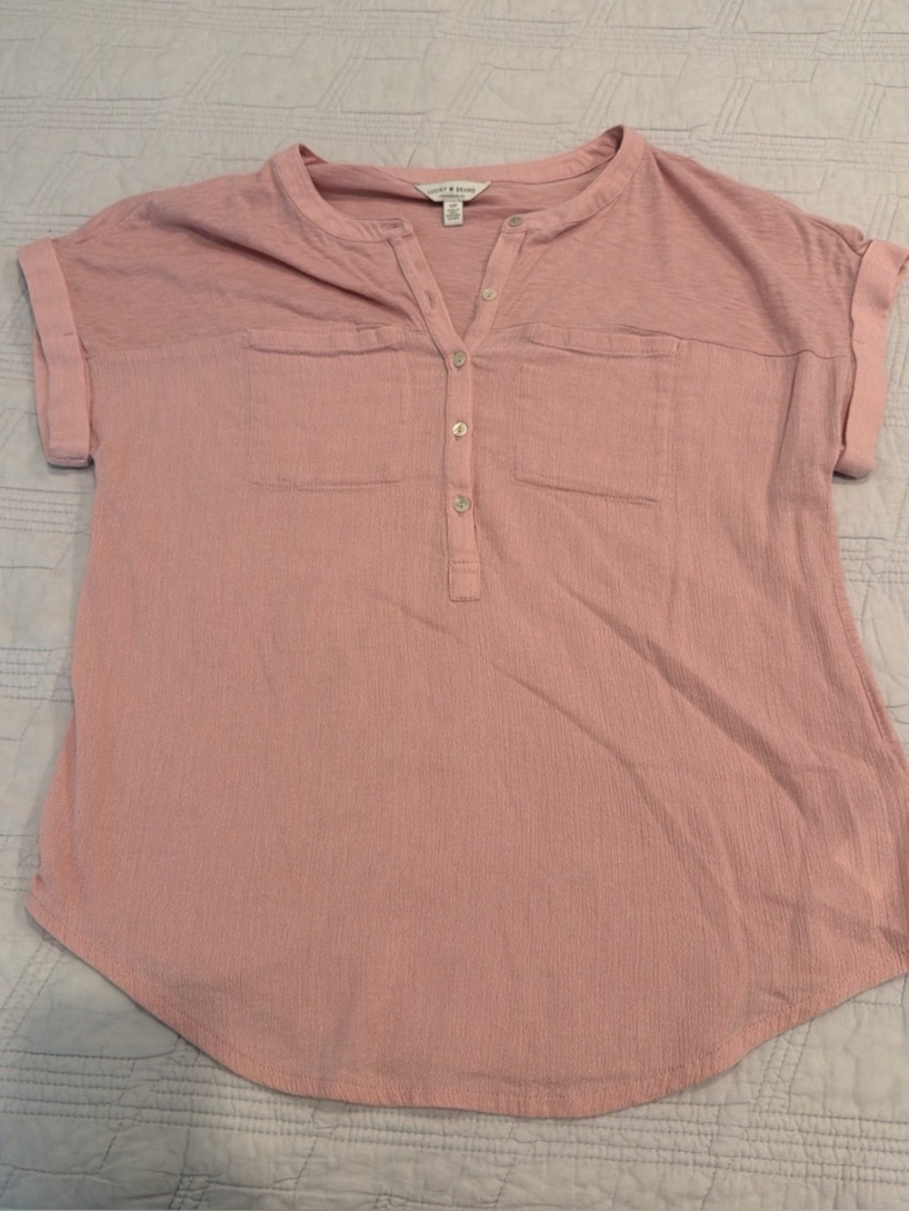 Lucky Brand Dusty Pink Button-Front cotton/modal blend Short Sleeve Top